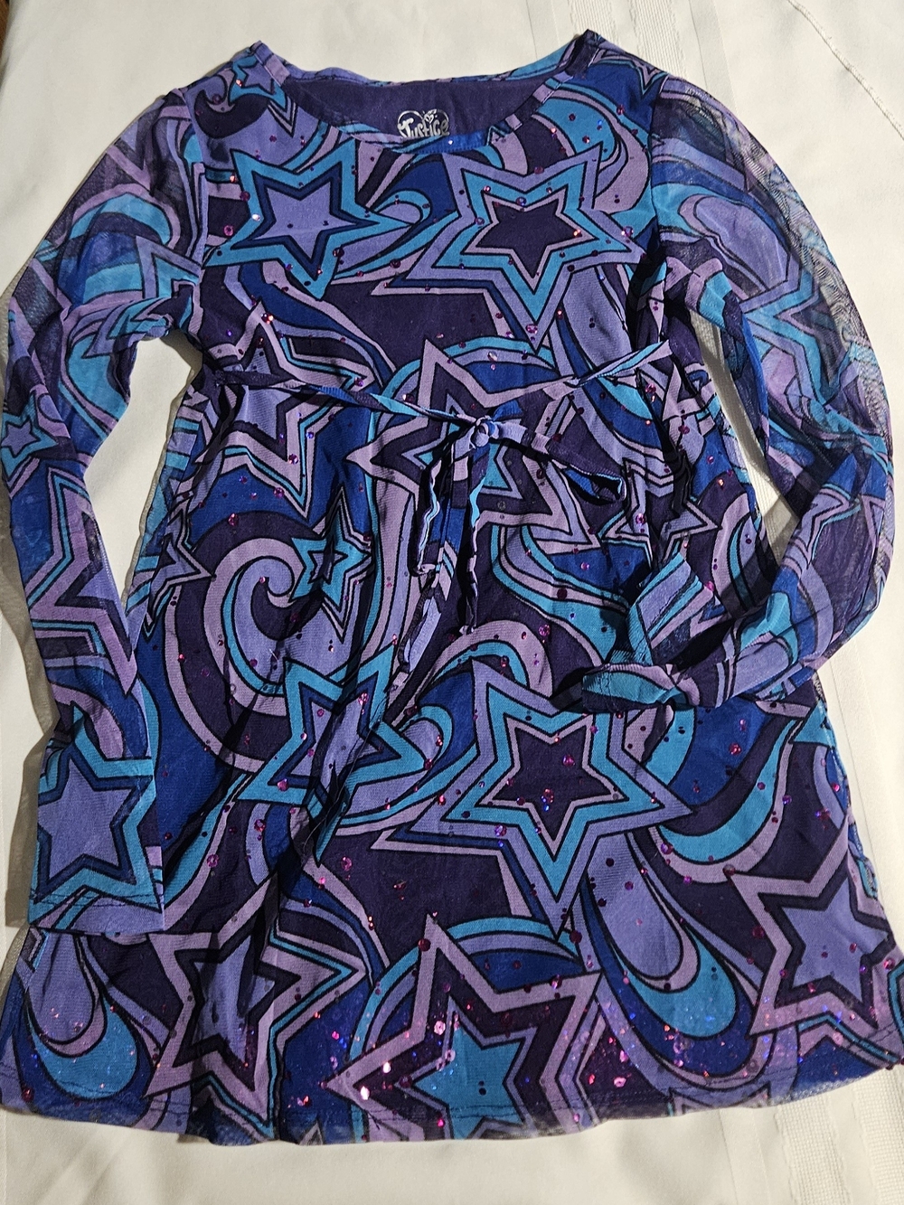 Justice Girls Purple and Teal Star-Print Long Sleeve Top